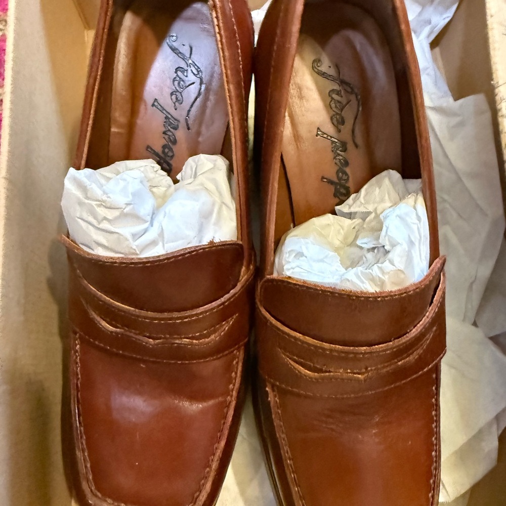 Free People Brown Leather Platform Loafers